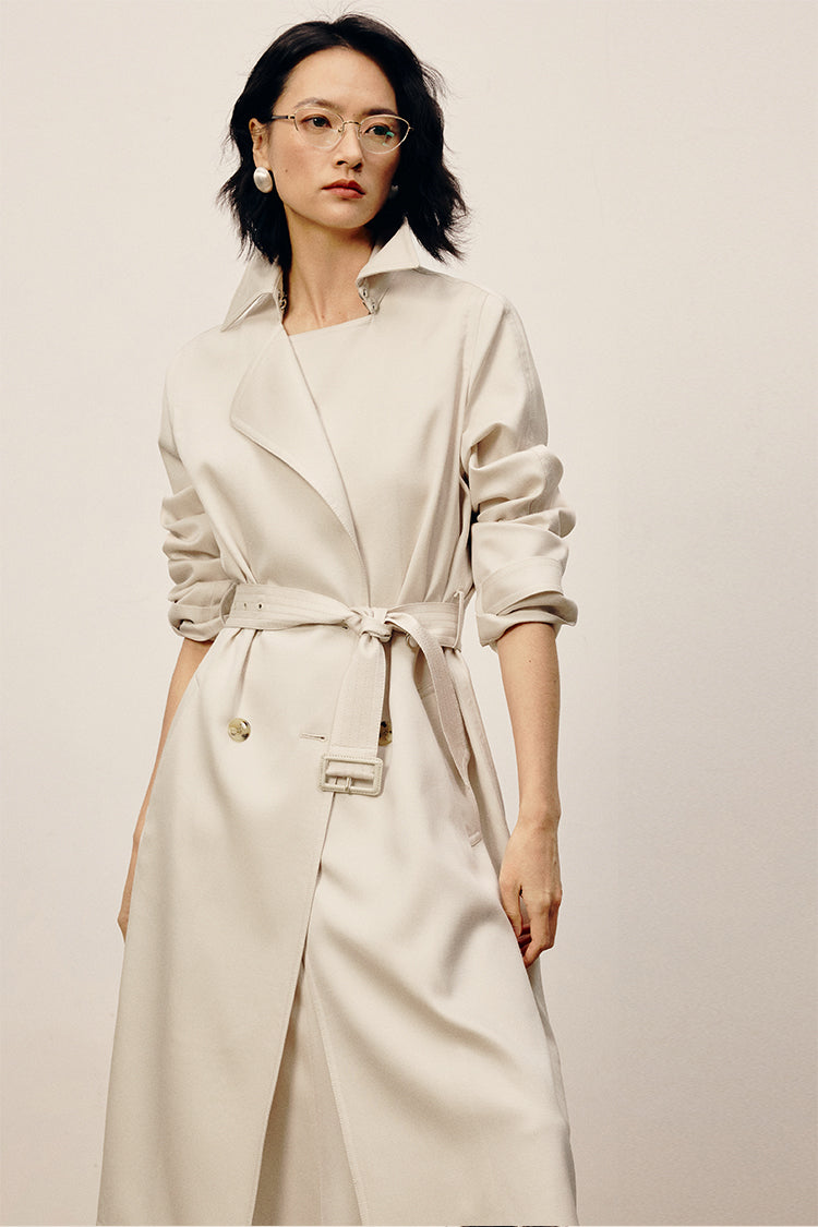 Trench Coat with Button and Belt