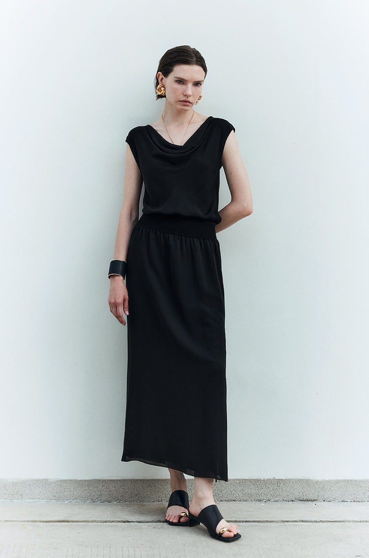 Side Slit Cowl Neck Maxi Dress