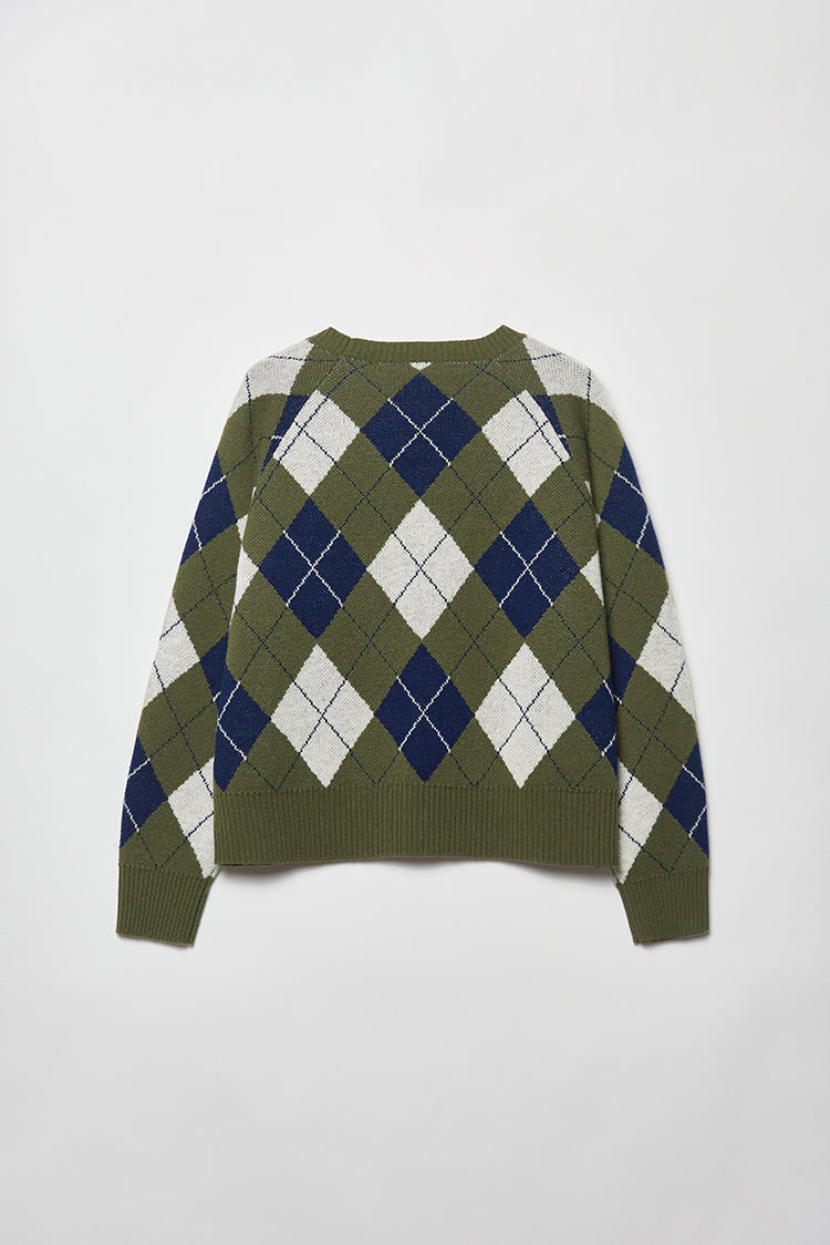 Argyle Button-Up Knit Cardigan