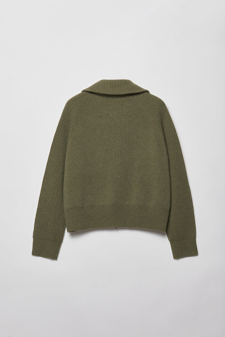 Collared Zip-Up Turtleneck Cardigan