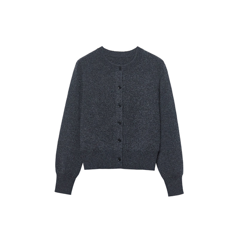 Knit Crew Neck Button Cardigan