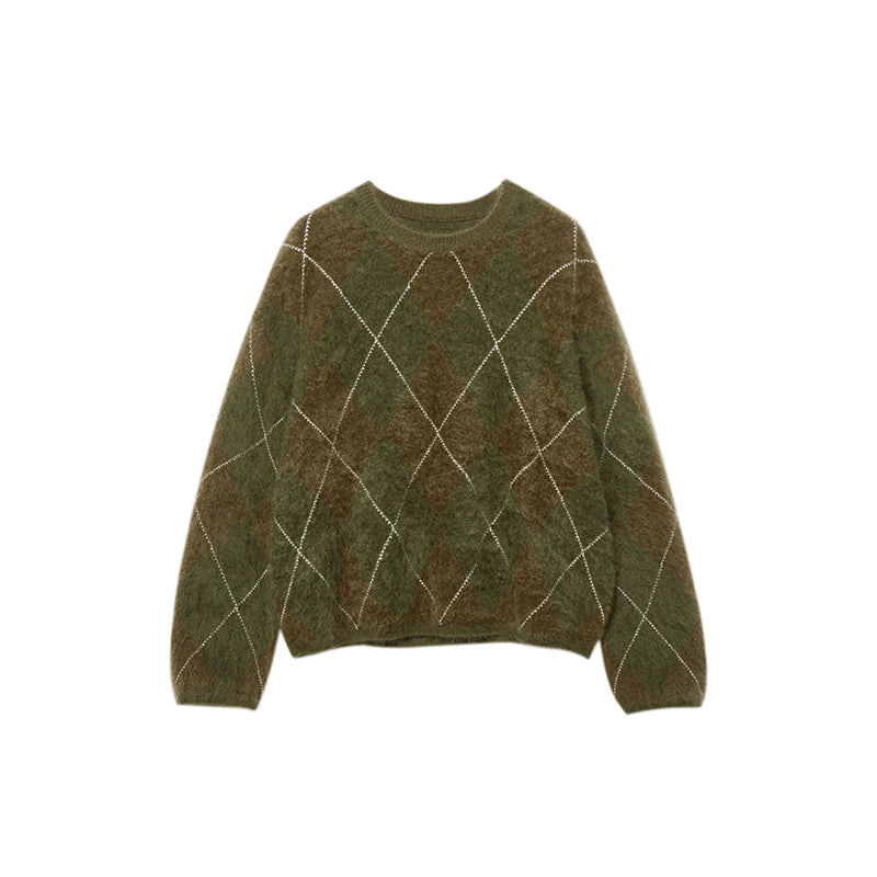 Vintage Knit Diamond Pattern Sweater