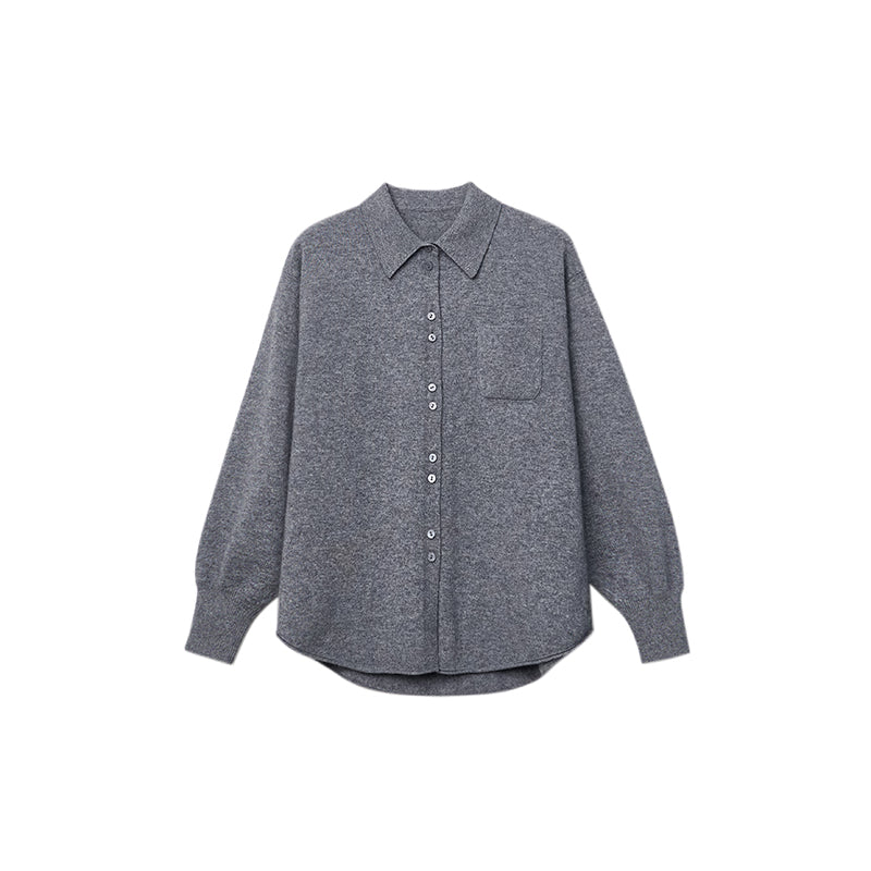 Knit Shirt Collar Cardigan