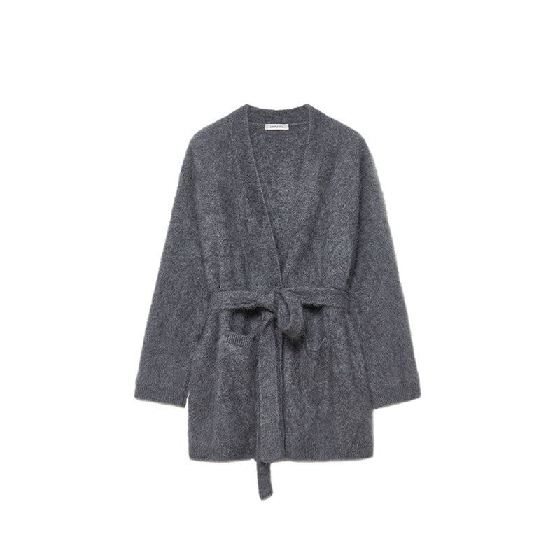 Brushed Knit Long Cardigan with Belt