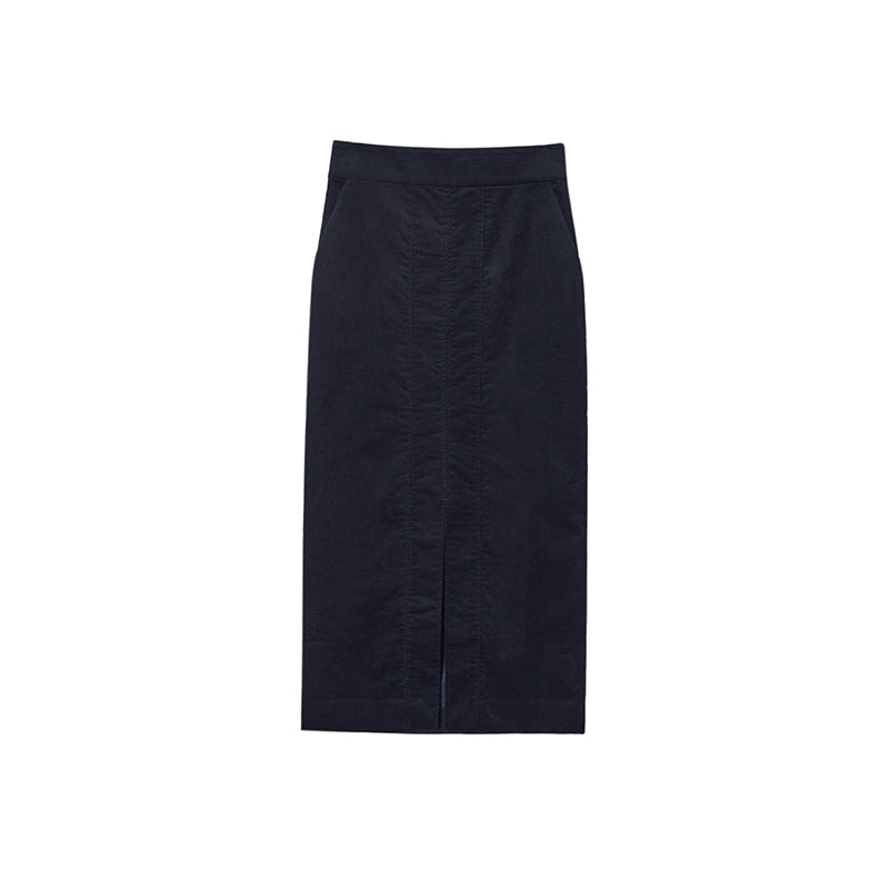 Front Slit Slim Fit Midi Skirt