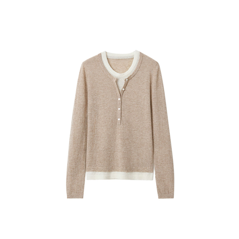 Faux Two-Piece Henley Knit Top