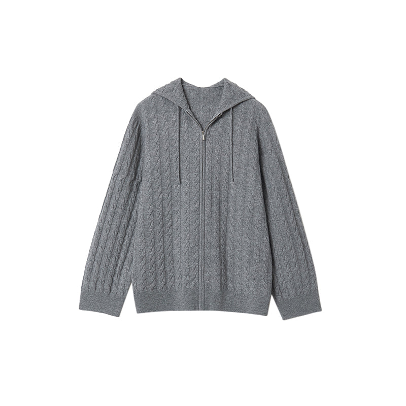 Cable Knit Hooded Zip-Up Cardigan