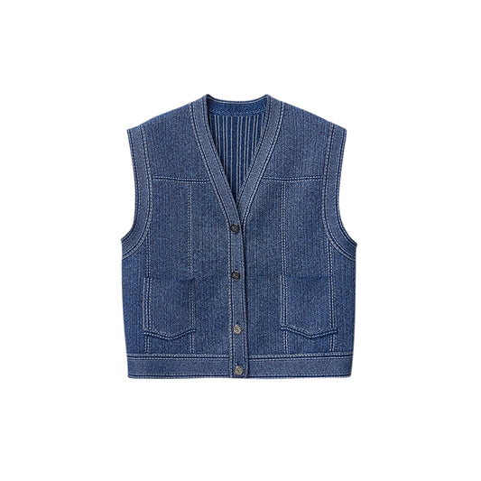 Vintage Button Vest with V-Neck