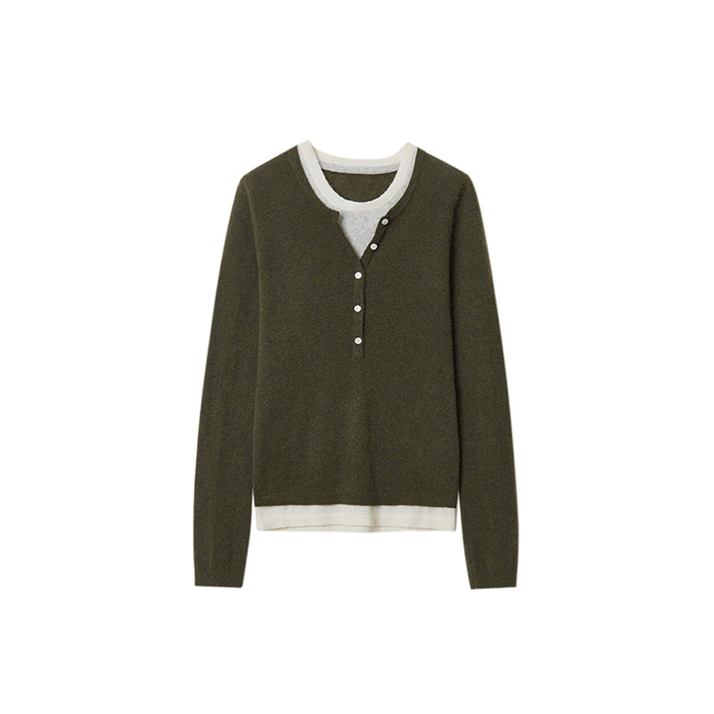 Faux Two-Piece Henley Knit Top