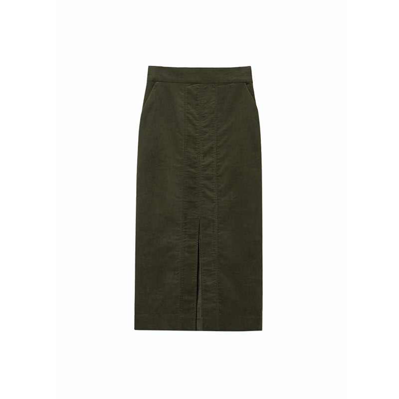 Front Slit Slim Fit Midi Skirt