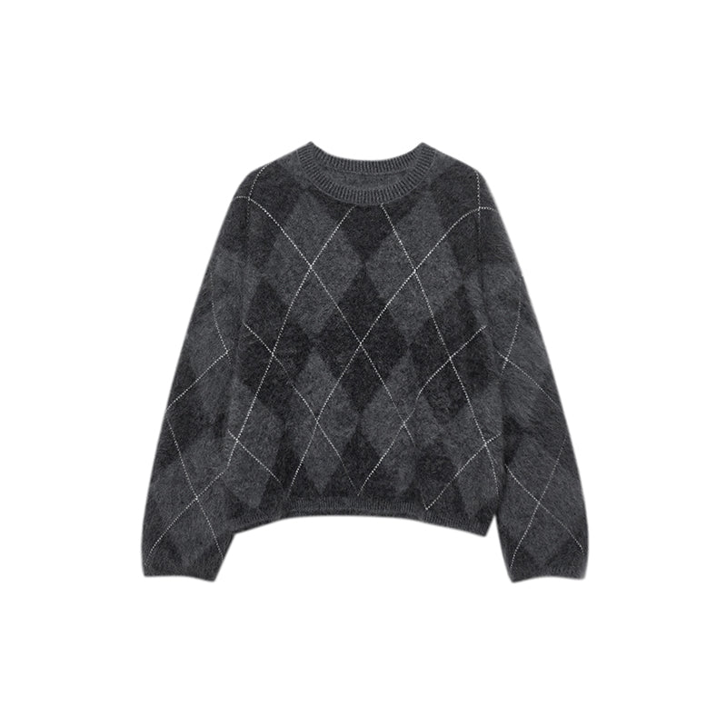 Vintage Knit Diamond Pattern Sweater